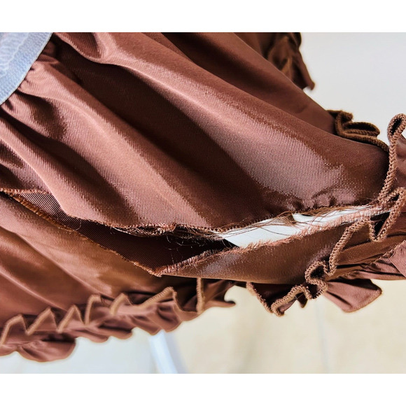 Jessica McClintock Brown V‎ Neck Ruffle Hem Rhinestone Dress Size 12 - Picture 7 of 12